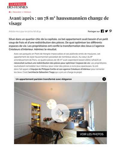 Article avant-après du Journal des femmes sur la transformation d'un petit studio en appartement familial