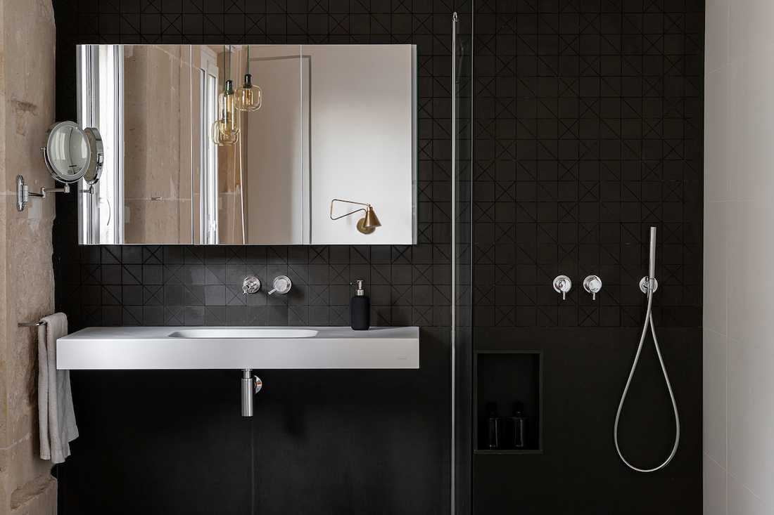 Transformation appartement haussmannien en openspace - douche dans la salle d'eau 
