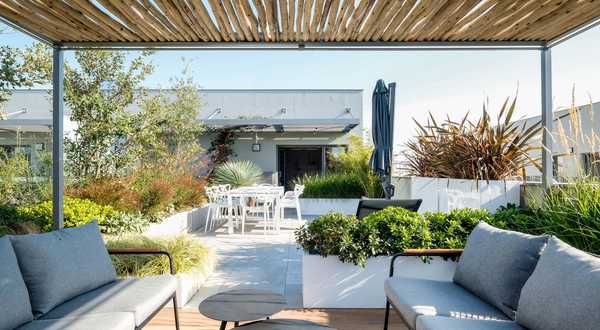 A landscape designers renovates a pool space in a garden in Toulouse