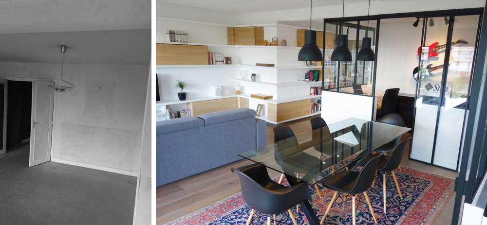 Photo avant aprés de la rénovation d'un appartement de 100 m² à Toulouse