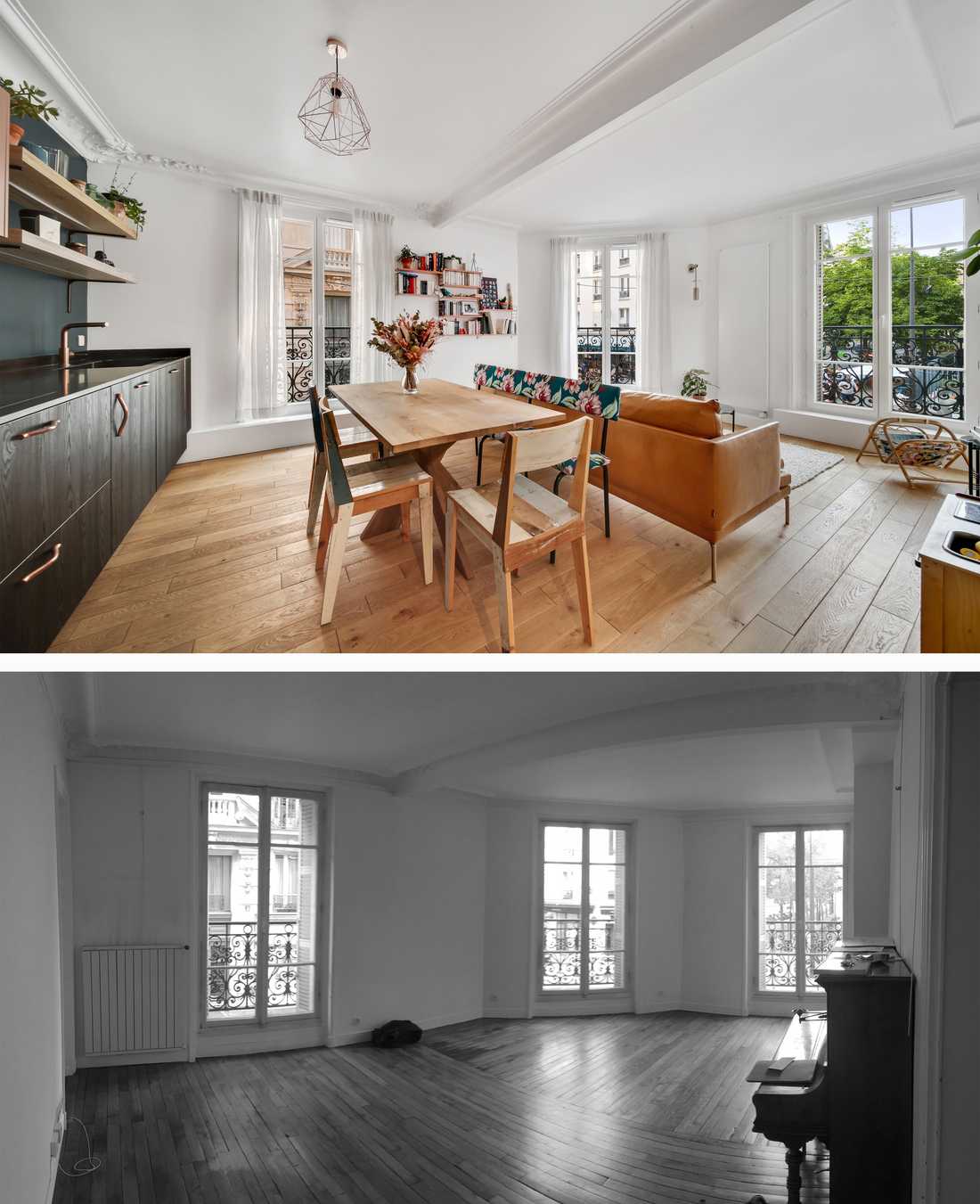 Before and after photo of the energy renovation of an apartment in Toulouse