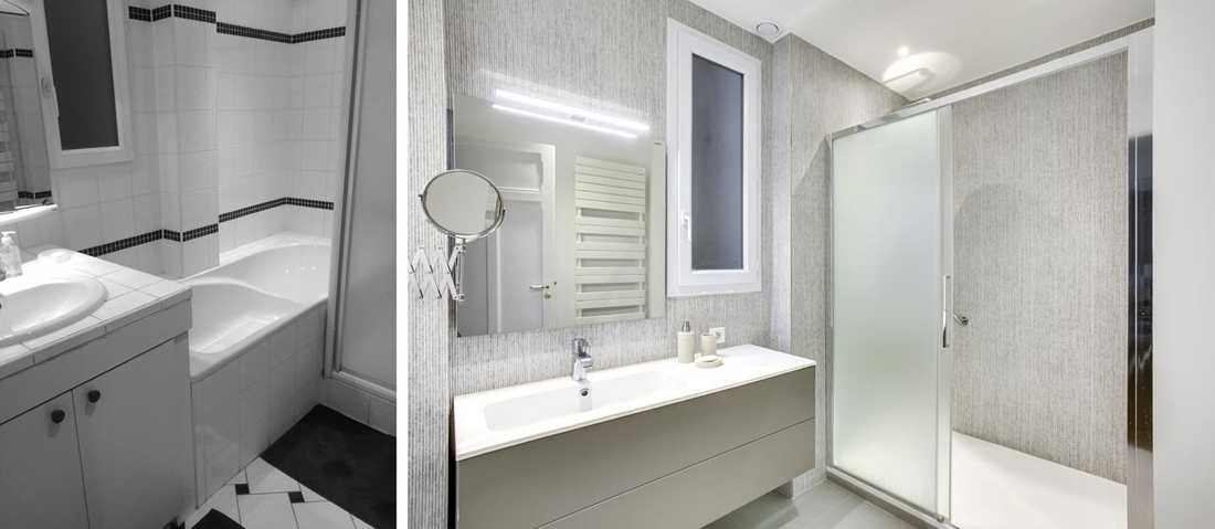 Rénovation de la salle de bain d'un appartement haussmannien en photo avant - après